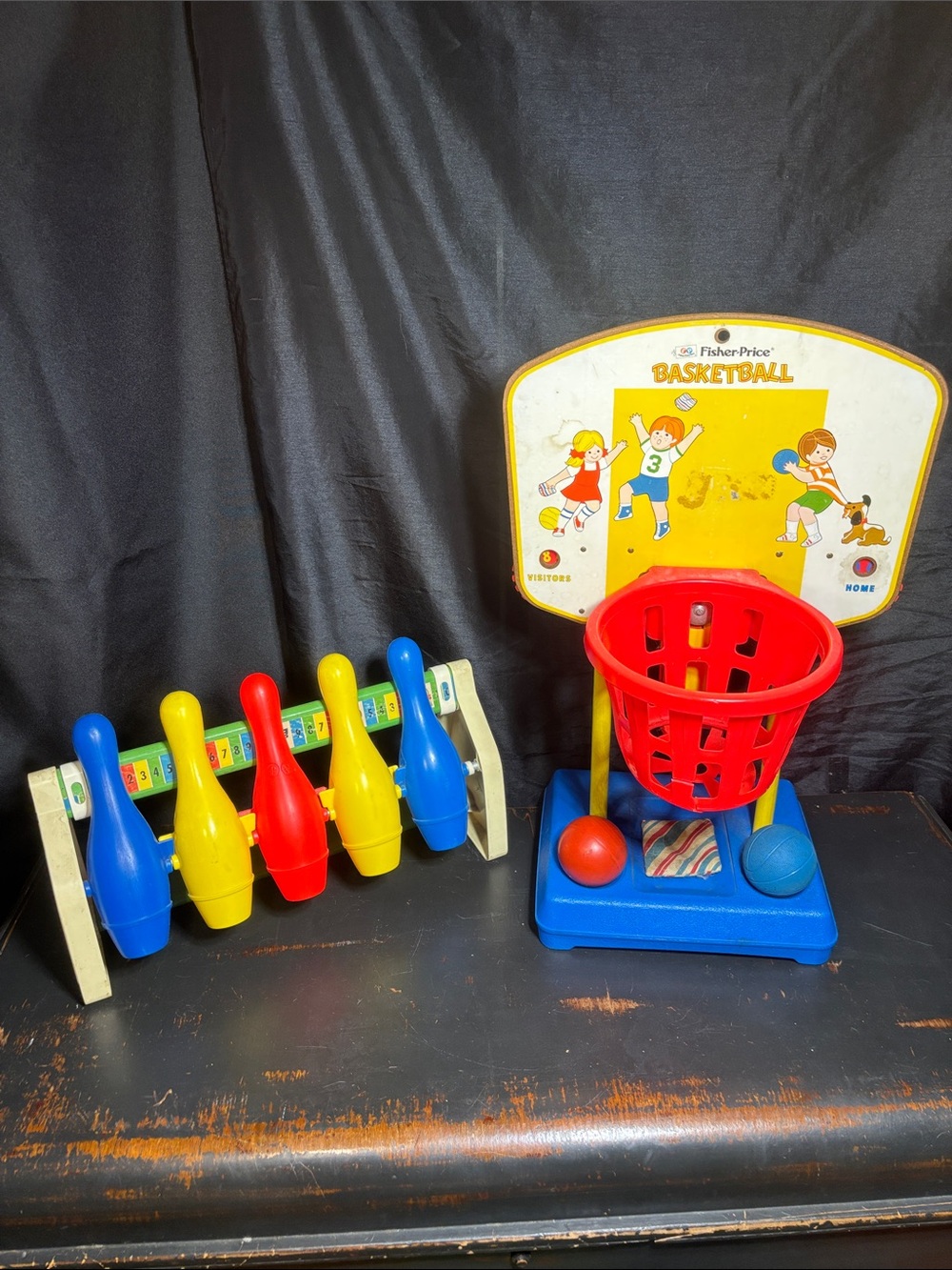 Vintage 1973 Fisher-Price Sports Toy Lot : Basketball and Bowling